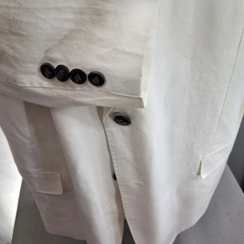 Irvine Park Blazer Mens 50R White Classic Linen Two Button Peak Lapel Sport Coat